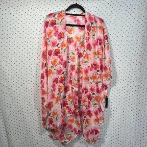 NWT Kindred Bravely White & Pink Floral Kimono Styled Pullover Cover Up